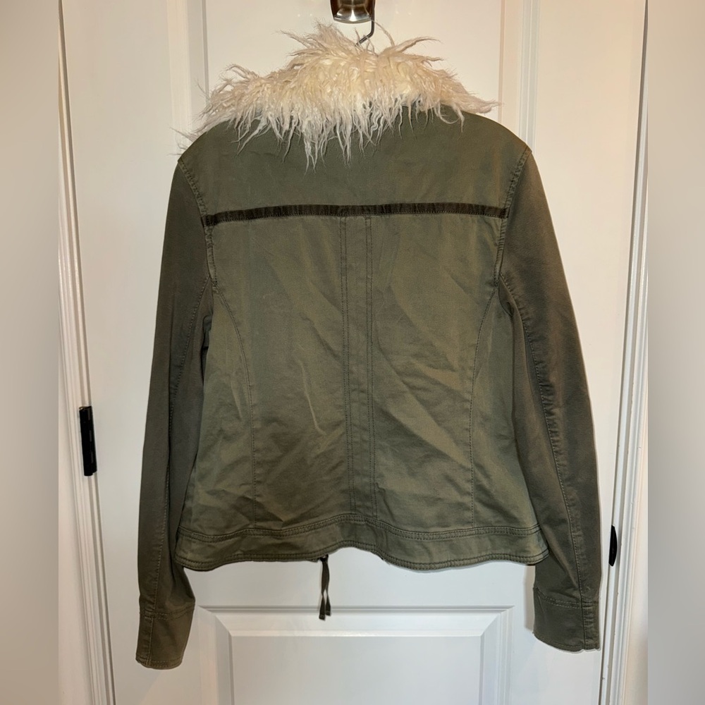 Anthropology Women’s Olive Green Jacket with Faux Fur Collar